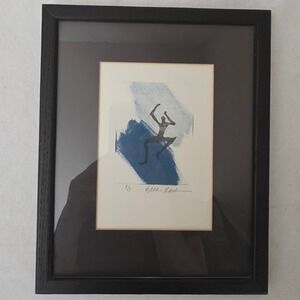 Original One of A King Signed Framed Abstract Figurative Blue Block‎ Printing